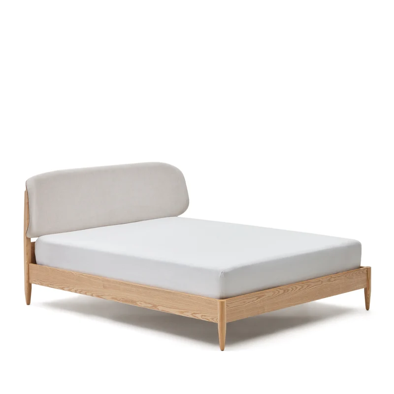 Octavia bed in ash plywood and white upholstered headboard FSC Mix Credit 180 x 200 cm