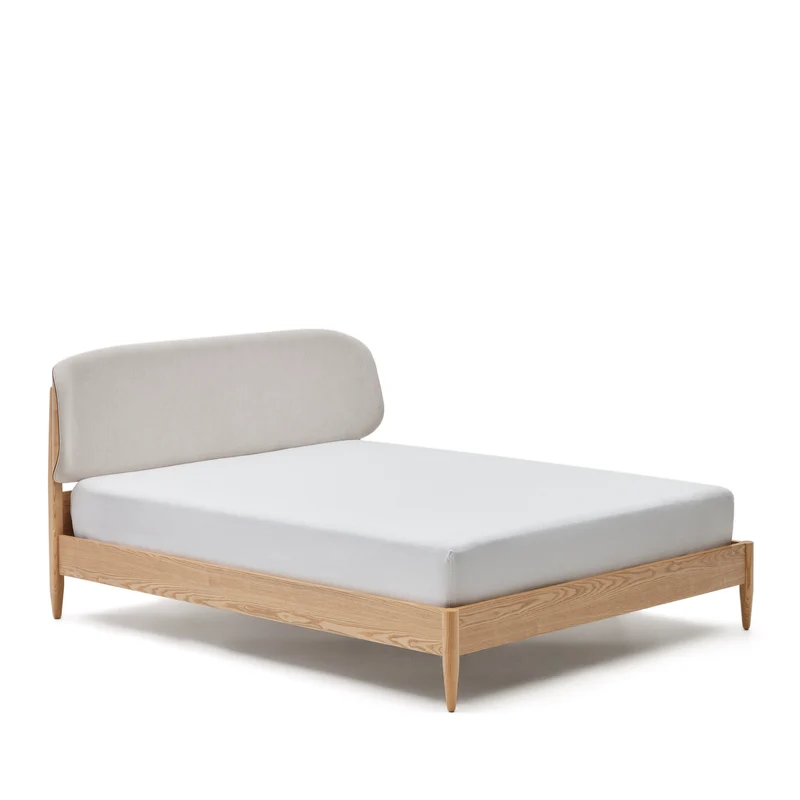 Octavia bed in ash plywood and white upholstered headboard FSC Mix Credit 180 x 200 cm