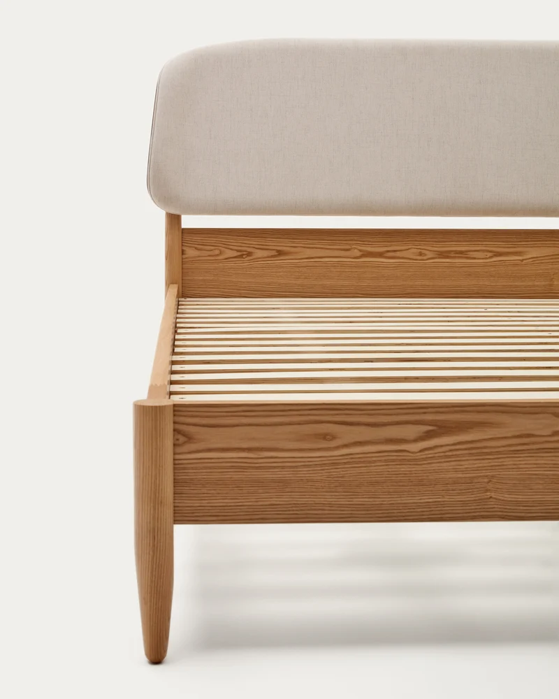 Octavia bed in ash plywood and white upholstered headboard FSC Mix Credit 180 x 200 cm