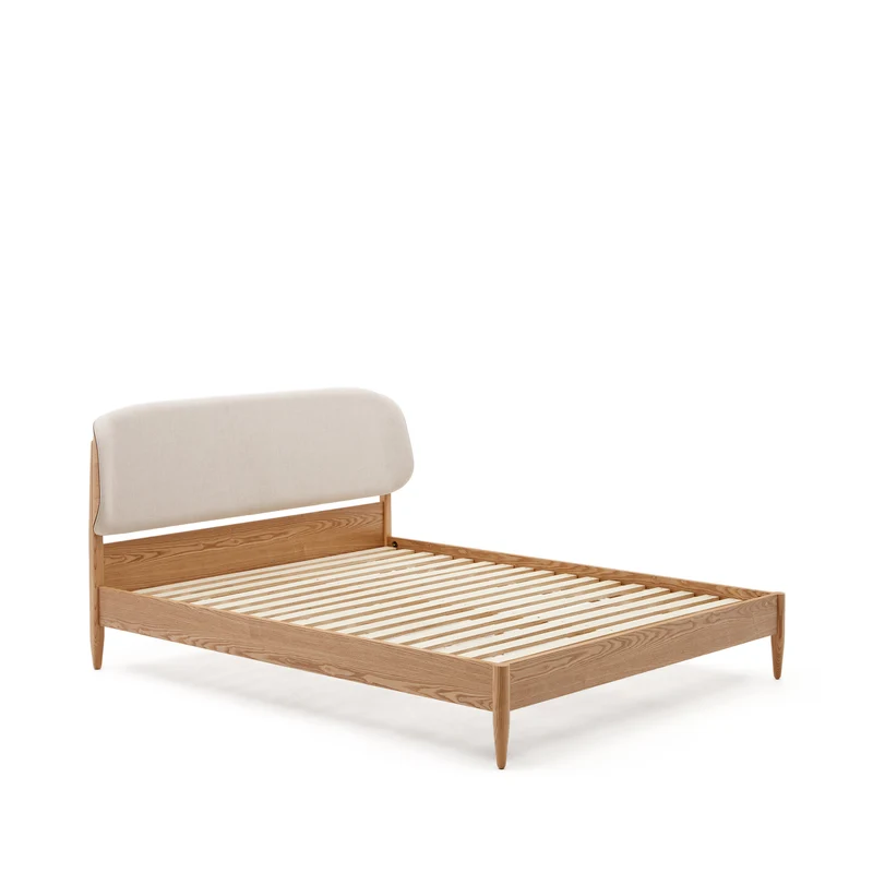 Octavia bed in ash plywood and white upholstered headboard FSC Mix Credit 160 x 200 cm