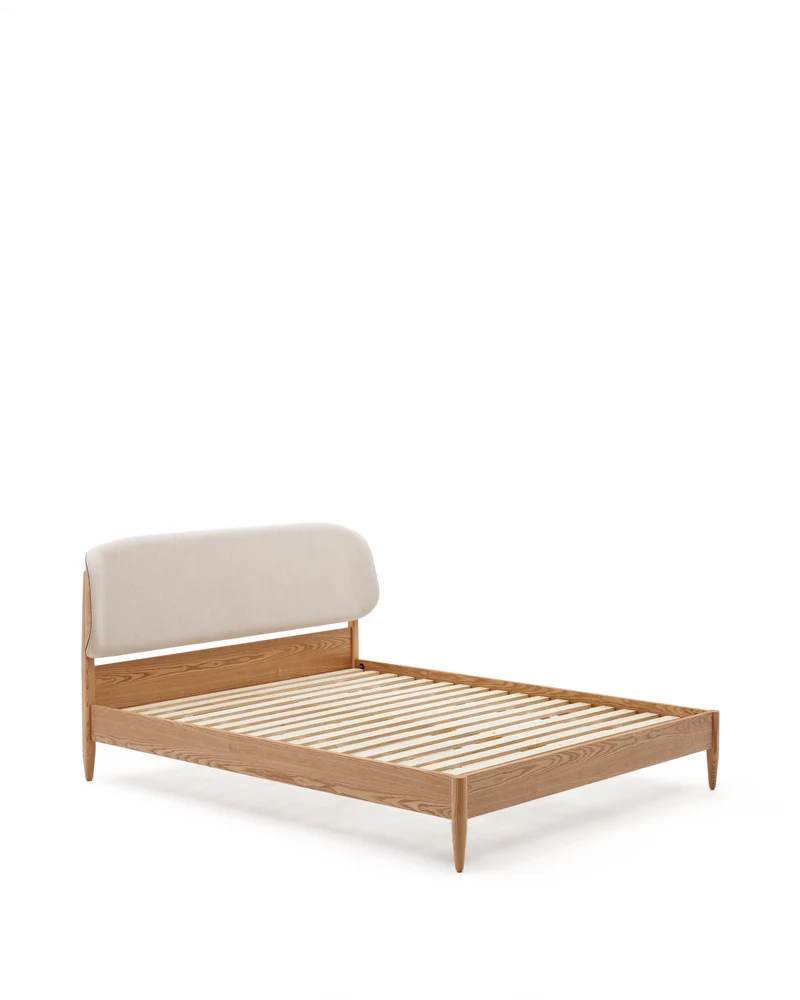 Octavia bed in ash plywood and white upholstered headboard FSC Mix Credit 160 x 200 cm
