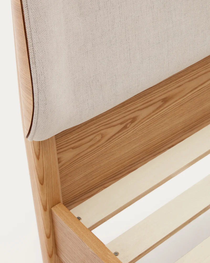 Octavia bed in ash plywood and white upholstered headboard FSC Mix Credit 160 x 200 cm