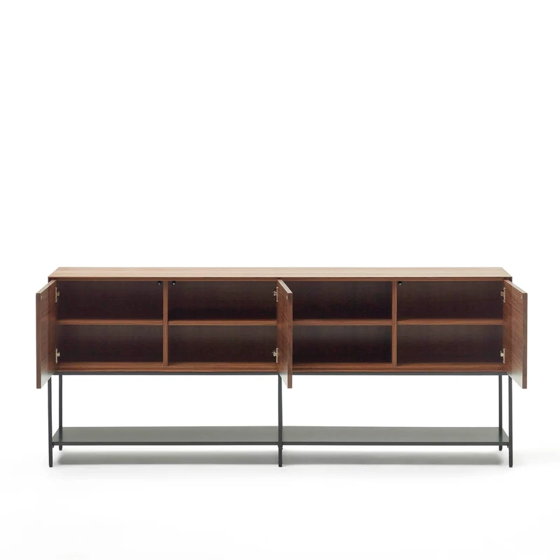 Vedrana 3 door sideboard in walnut veneer with steel legs, 195 x 80 cm