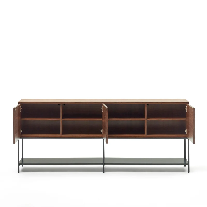 Vedrana 3 door sideboard in walnut veneer with steel legs, 195 x 80 cm