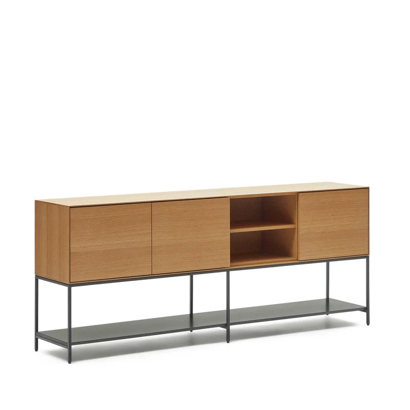 Vedrana 3 door sideboard in oak veneer with steel legs, 195 x 80 cm