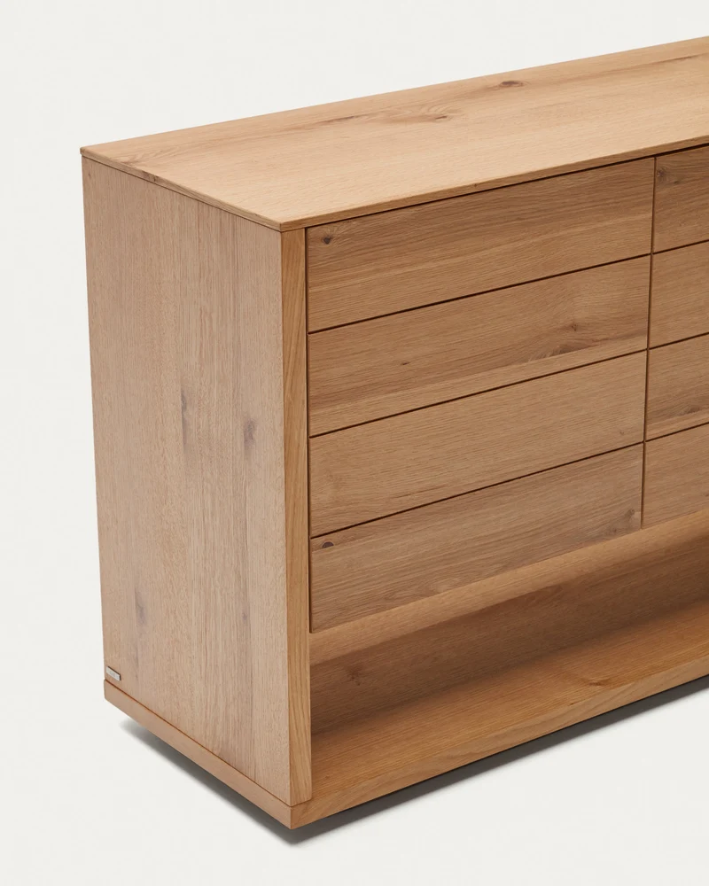 Alguema sideboard with 3 doors in oak veneer with natural finish, 151 x 73 cm