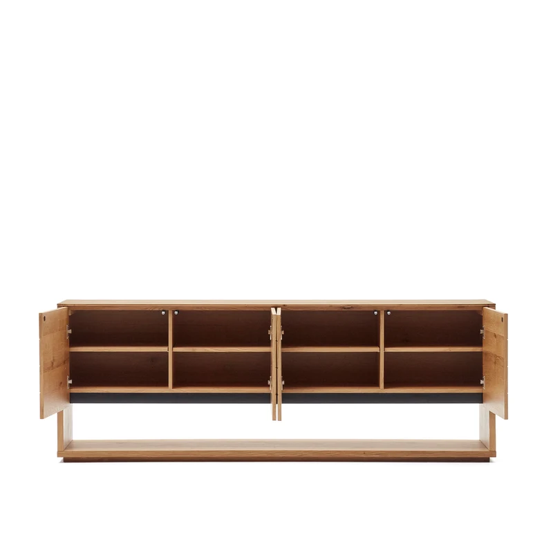 Alguema sideboard with 4 doors in oak veneer with natural finish, 200 x 74 cm