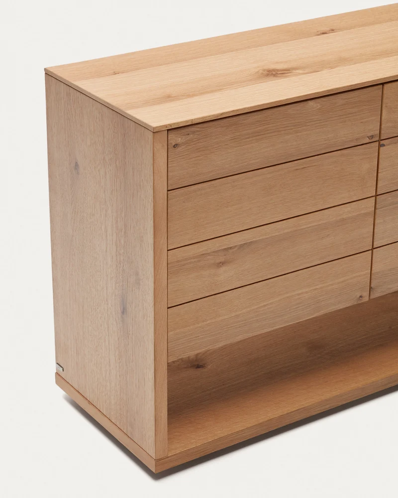 Alguema sideboard with 4 doors in oak veneer with natural finish, 200 x 74 cm