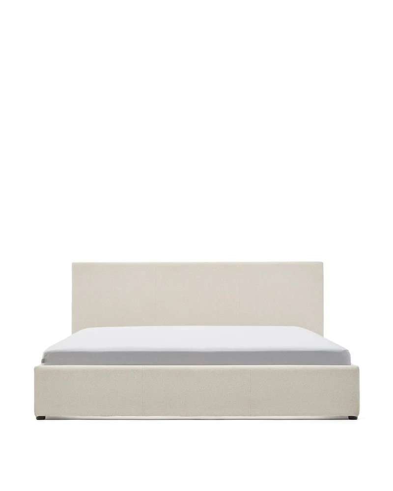 Nahiri beige chenille lift-up storage bed for a 180 x 200 cm mattress