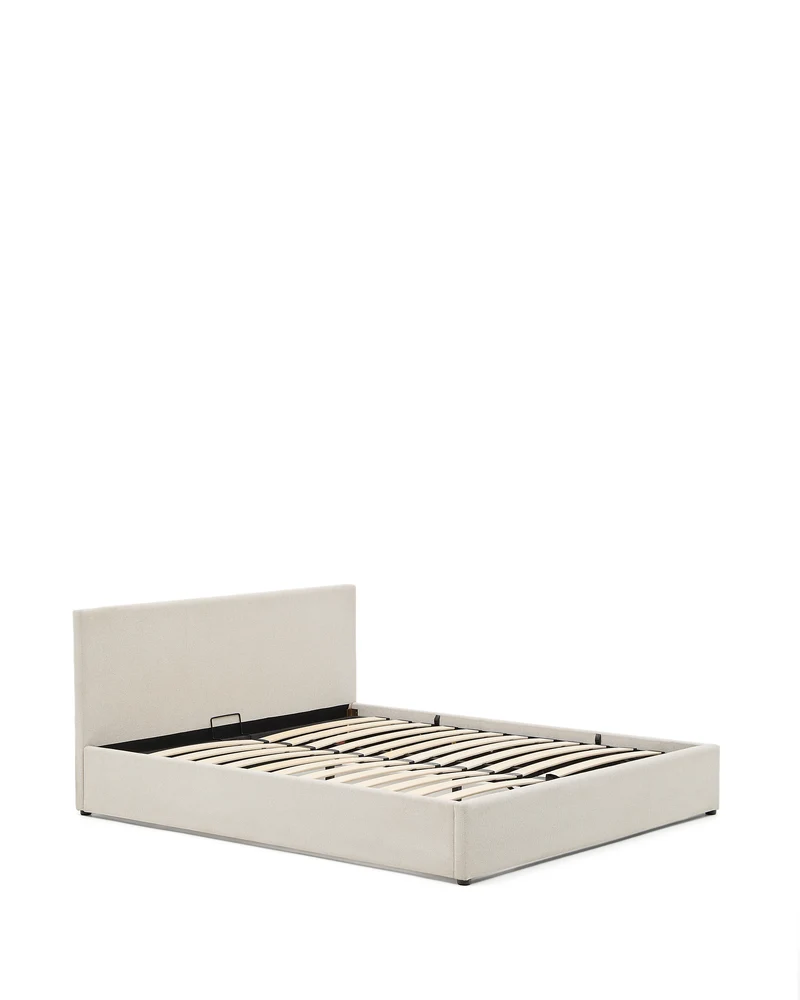 Nahiri beige chenille lift-up storage bed for a 180 x 200 cm mattress