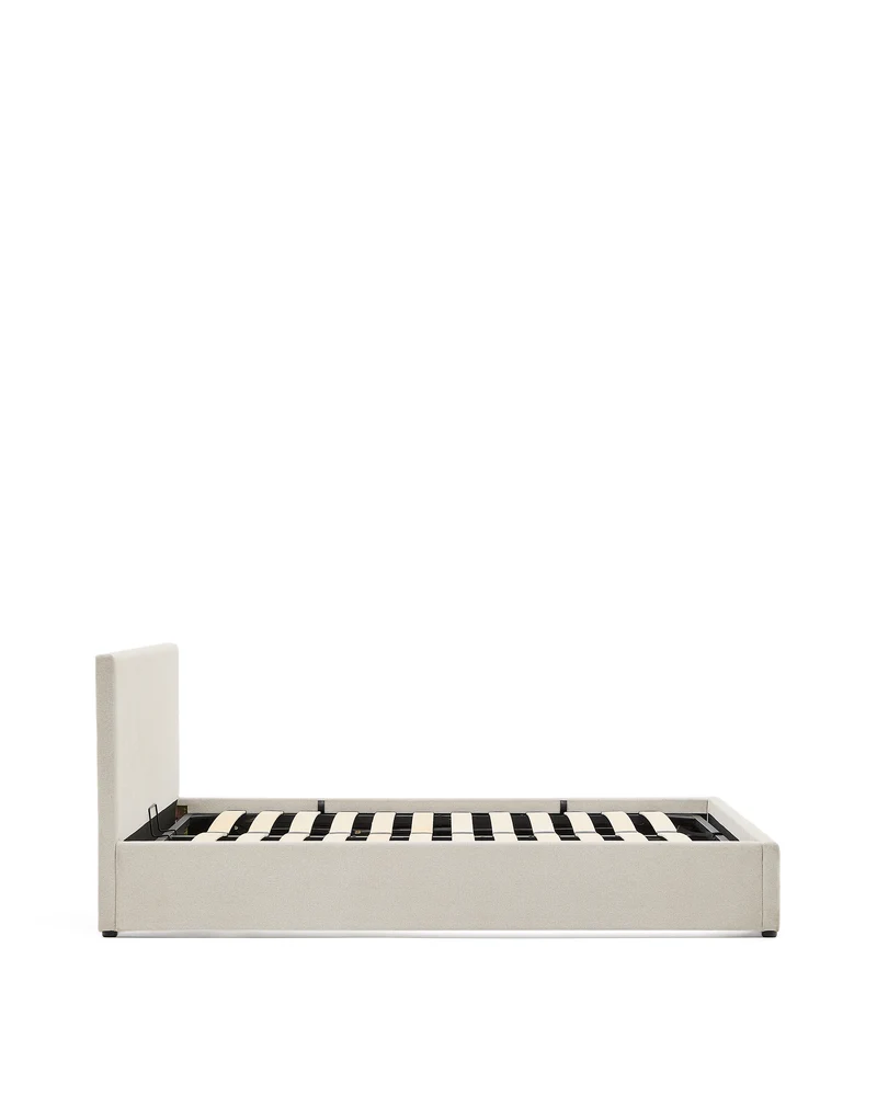 Nahiri beige chenille lift-up storage bed for a 180 x 200 cm mattress