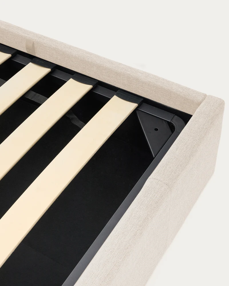 Nahiri beige chenille lift-up storage bed for a 180 x 200 cm mattress