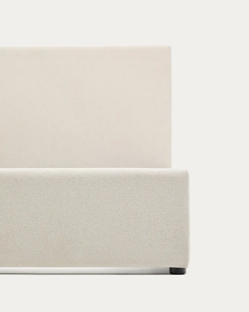 Nahiri beige chenille lift-up storage bed for a 180 x 200 cm mattress