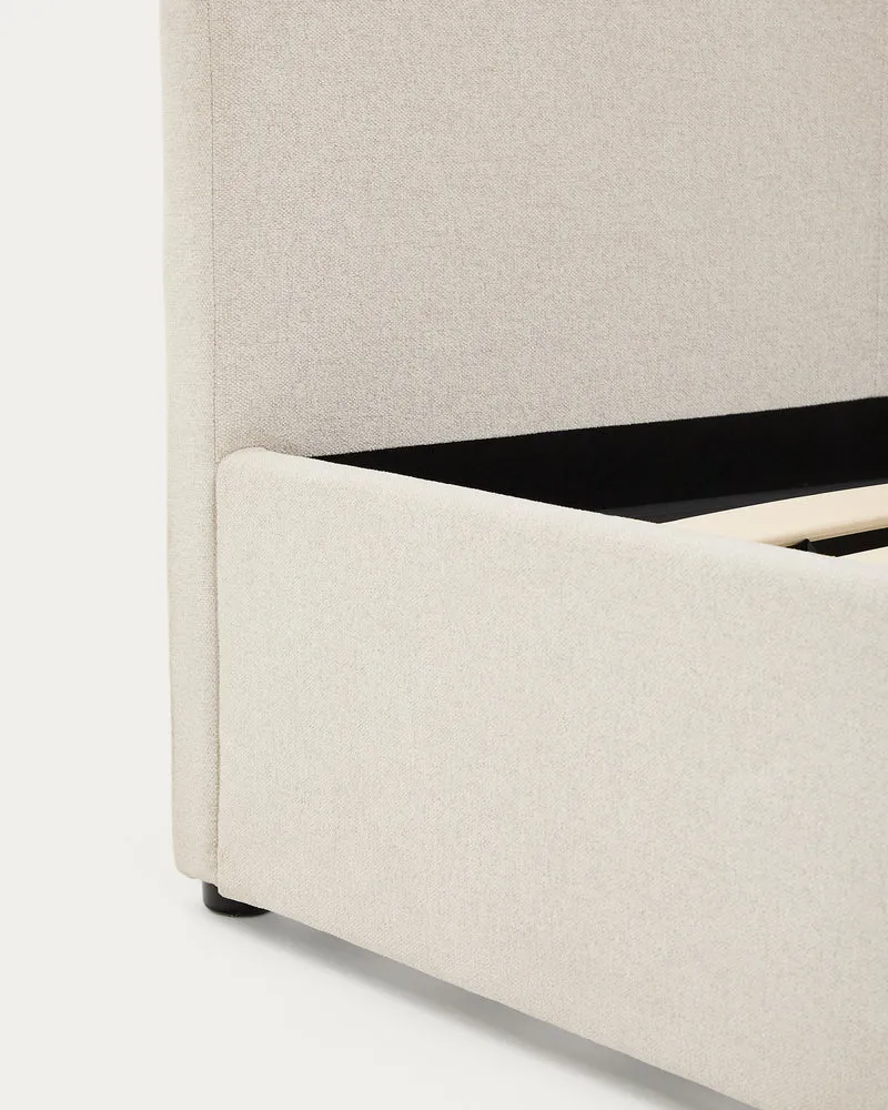 Nahiri beige chenille lift-up storage bed for a 180 x 200 cm mattress