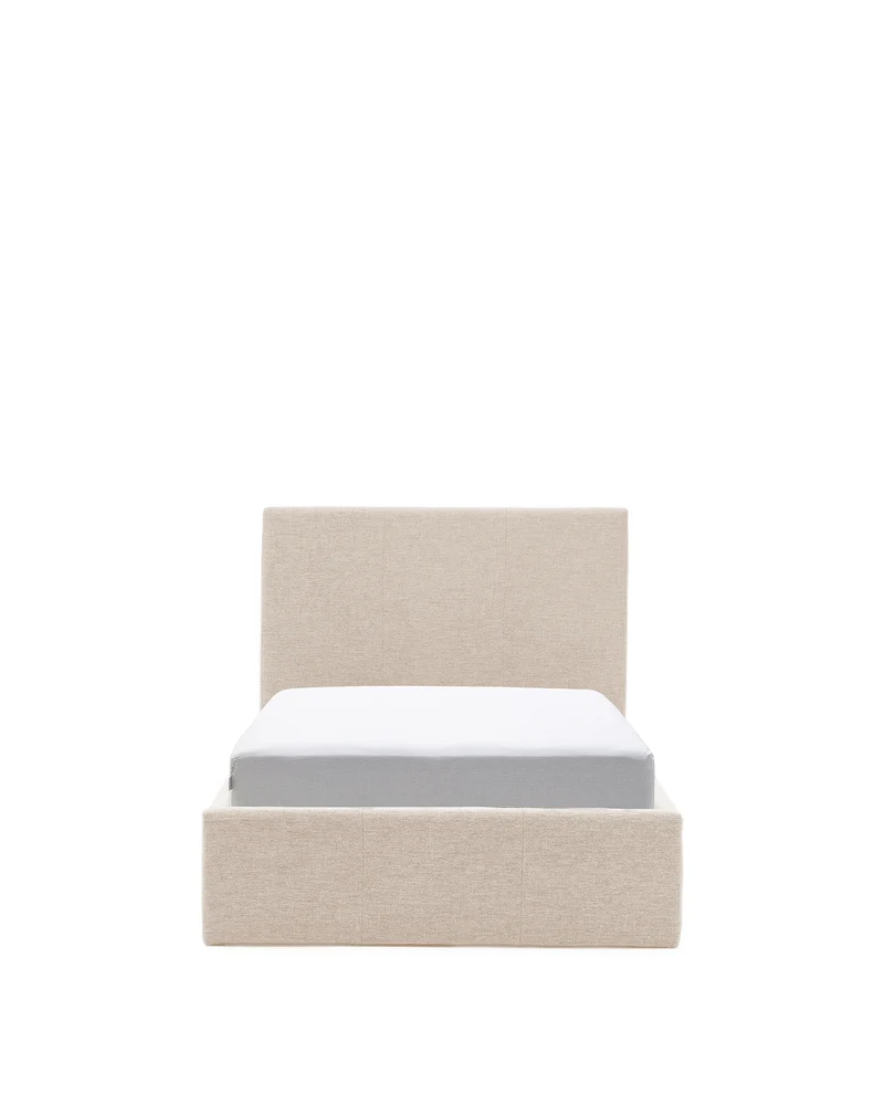 Nahiri beige chenille lift-up storage bed for a 90 x 200 cm mattress