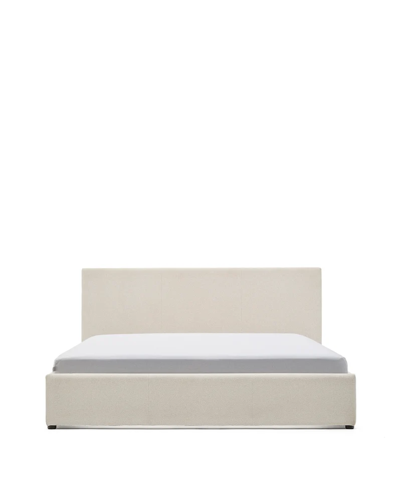 Nahiri beige chenille lift-up storage bed for a 160 x 200 cm mattress