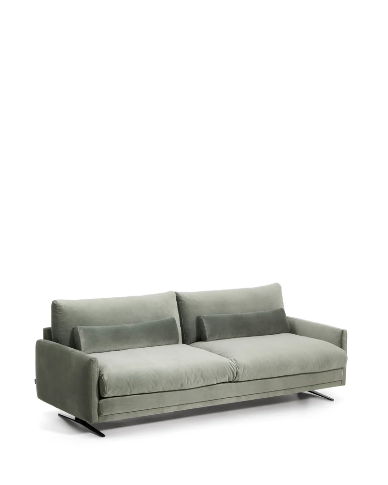 Veliro green velvet 3-seater sofa with black steel legs 240cm FSC Mix Credit