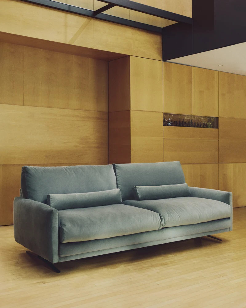 Veliro green velvet 3-seater sofa with black steel legs 240cm FSC Mix Credit