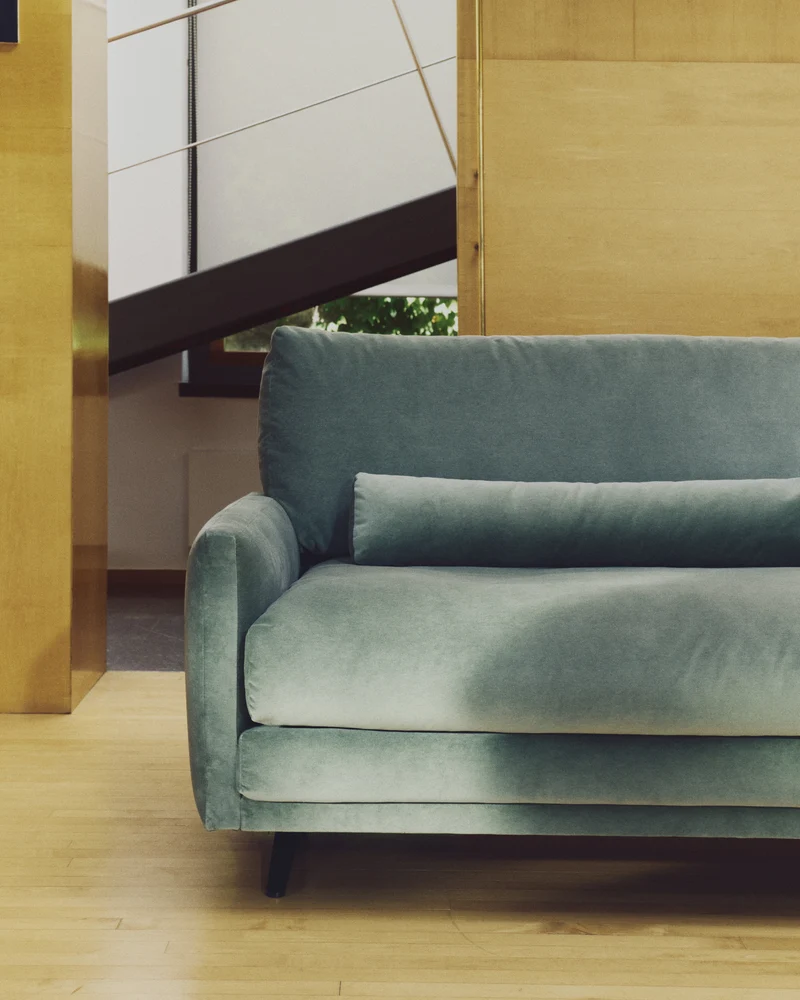 Veliro green velvet 2-seater sofa with steel legs in black finish 210cm FSC Mix Credit