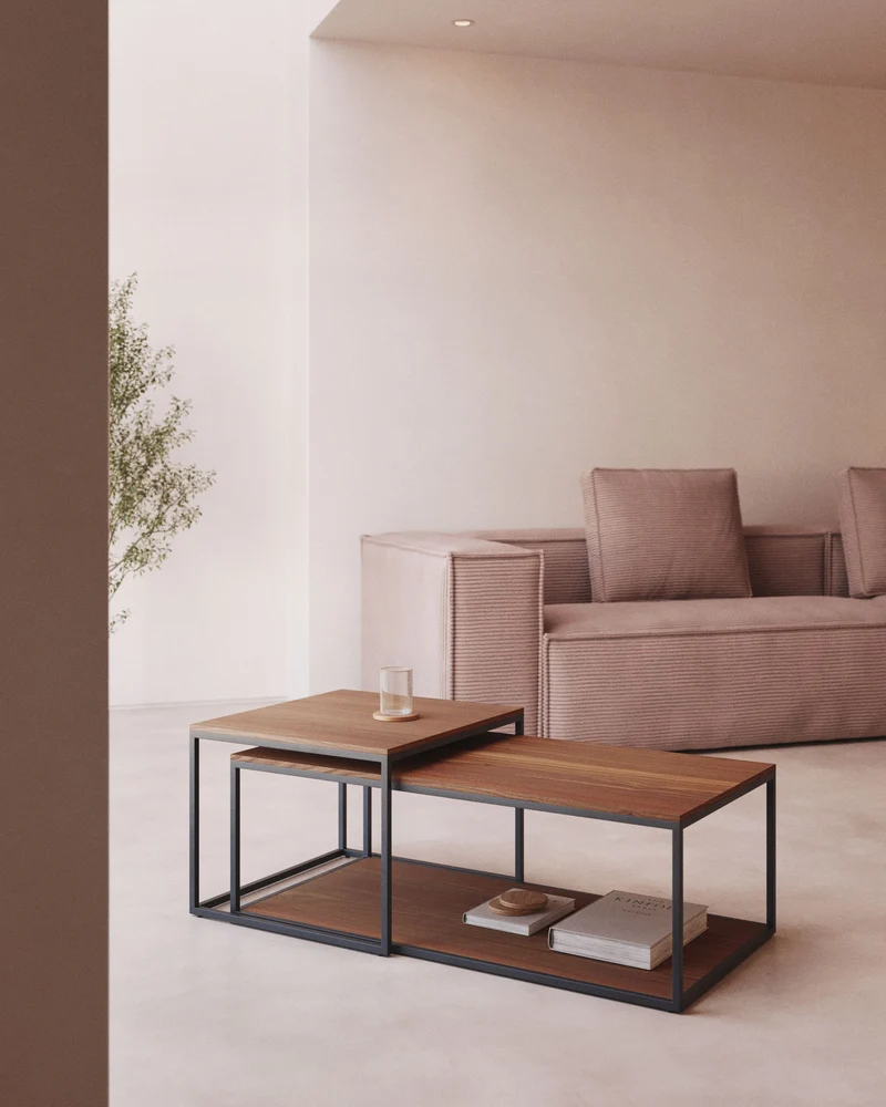 Yoana set of 2 nesting coffee tables - Walnut & Black