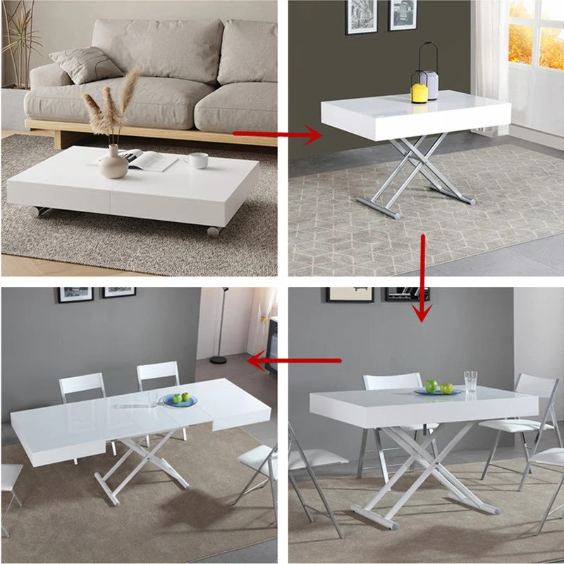 Table de salle à manger et table basse transformables 2 en 1 avec mécanisme haut et bas