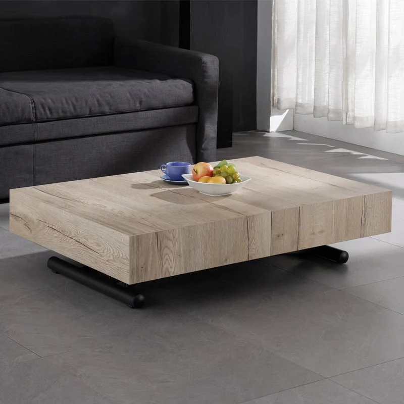 Table de salle à manger et table basse transformables 2 en 1 avec mécanisme haut et bas