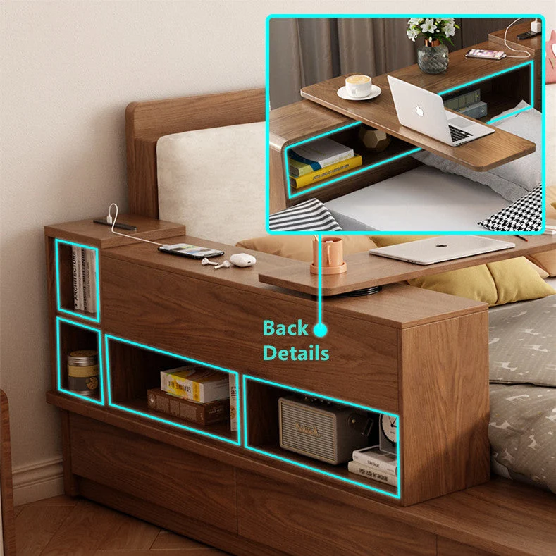 Lit de rangement relevable avec bureau et tiroirs rotatifs