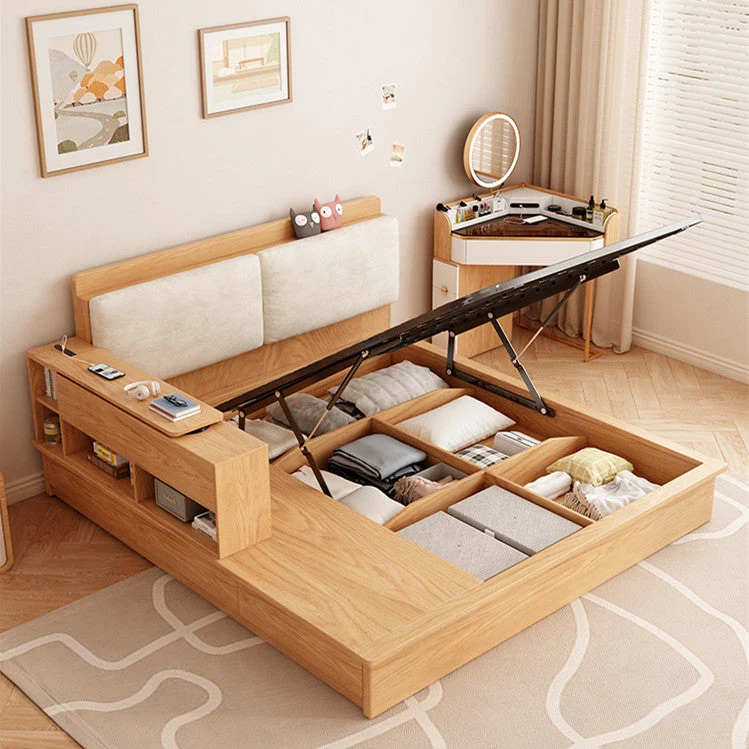 Lit de rangement relevable avec bureau et tiroirs rotatifs