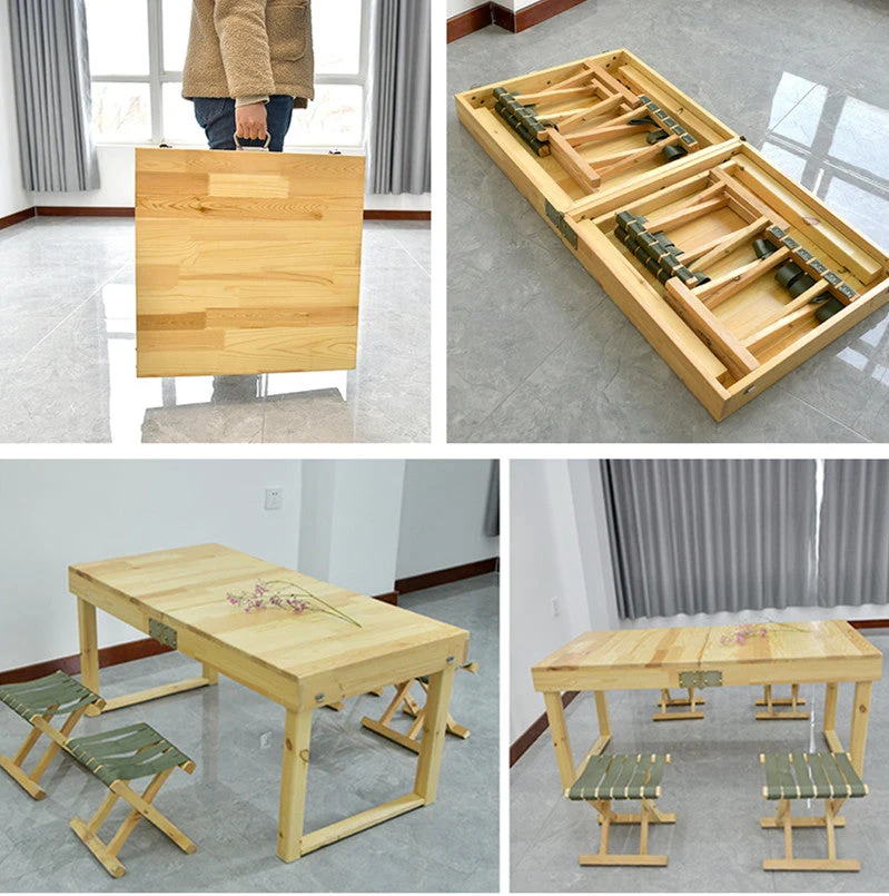 Table pliante en bois massif avec 4 tabourets