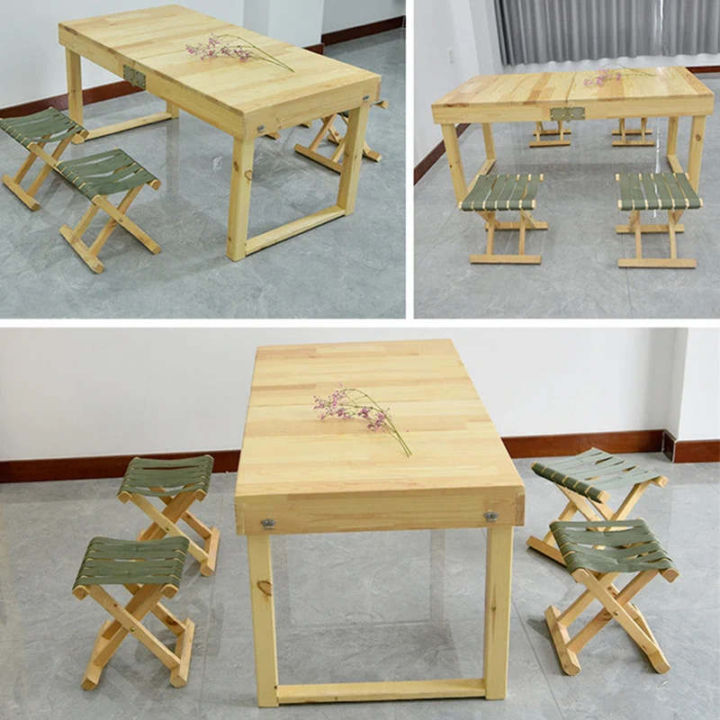 Table pliante en bois massif avec 4 tabourets