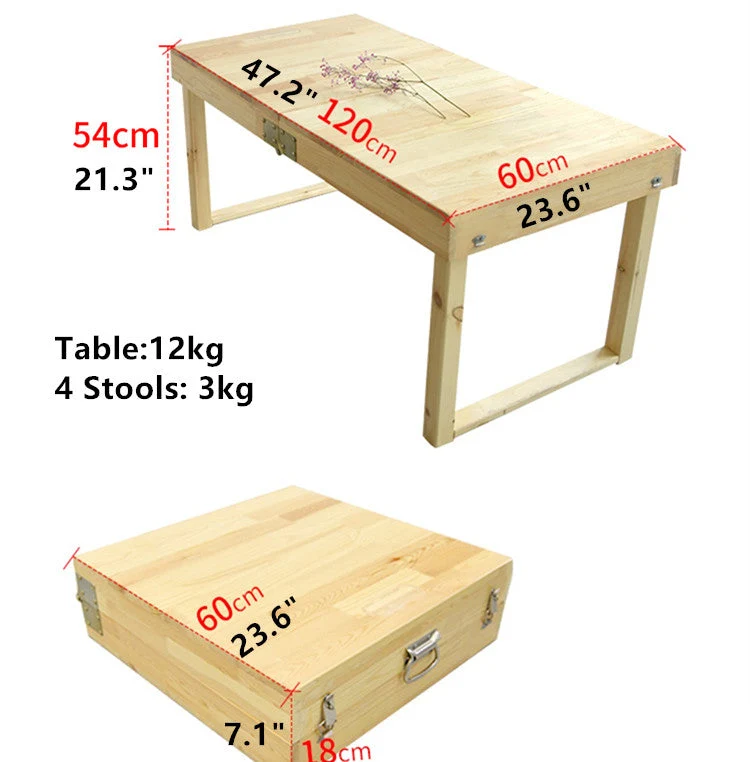 Table pliante en bois massif avec 4 tabourets