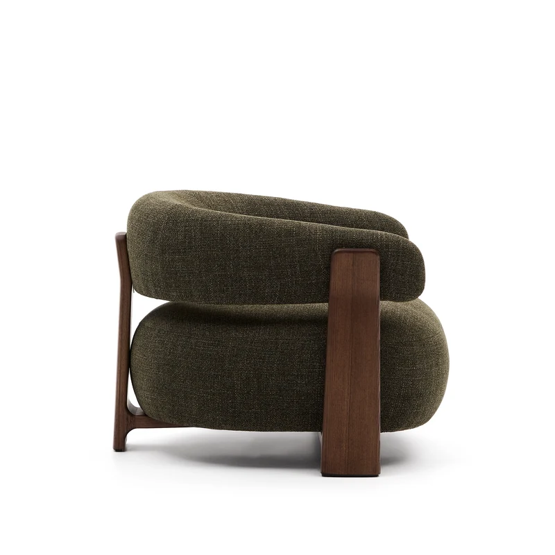 Granite green chenille armchair with solid ash wood legs in a walnut finish FSC 100%