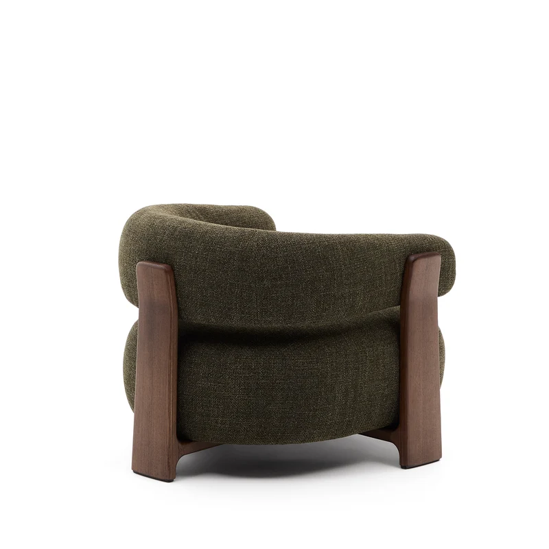Granite green chenille armchair with solid ash wood legs in a walnut finish FSC 100%