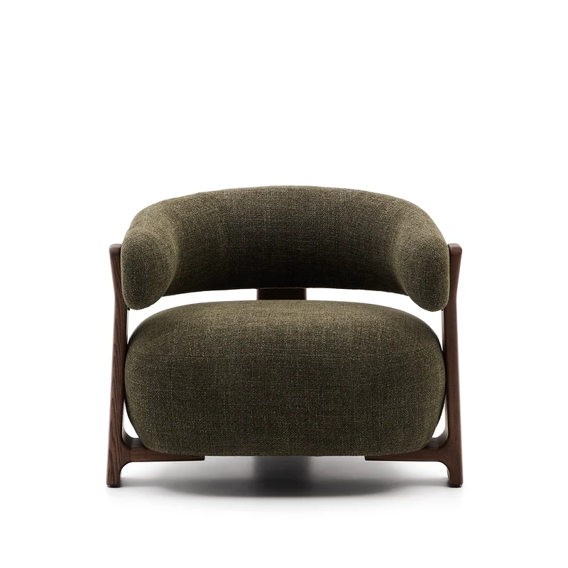 Granite green chenille armchair with solid ash wood legs in a walnut finish FSC 100%