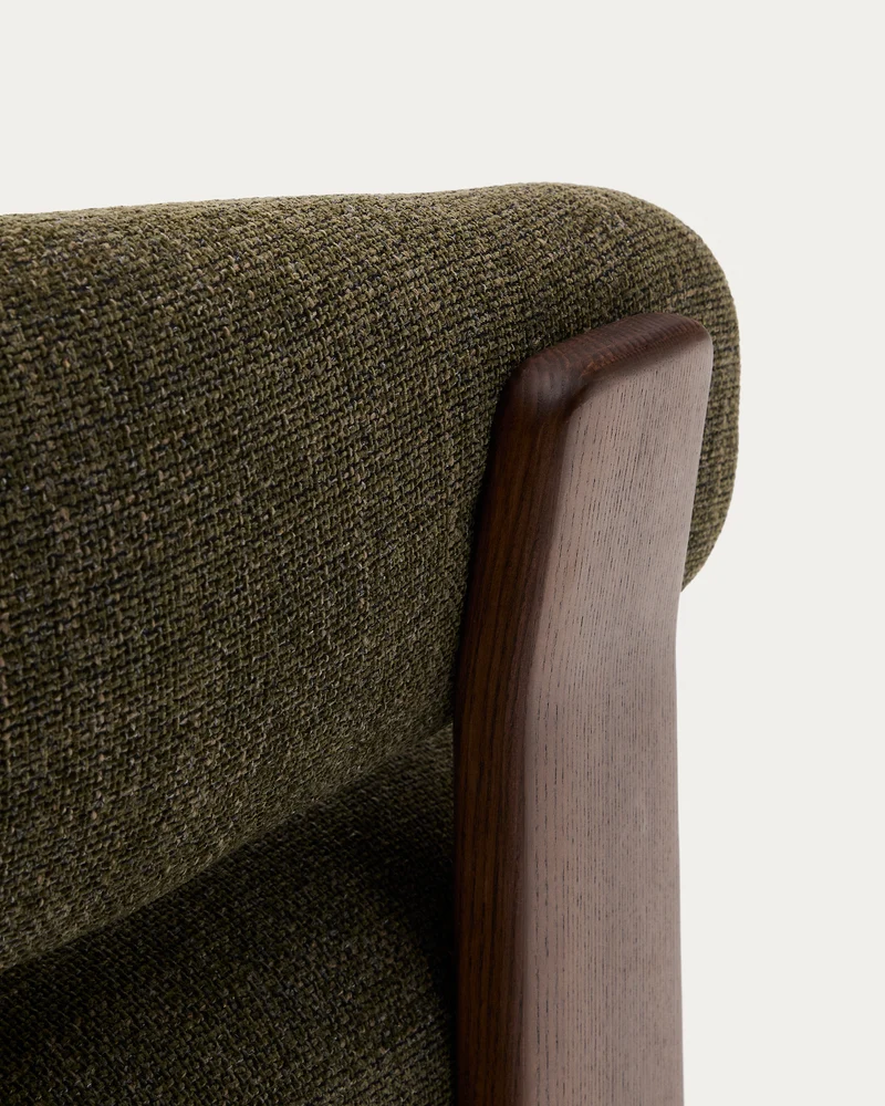 Granite green chenille armchair with solid ash wood legs in a walnut finish FSC 100%