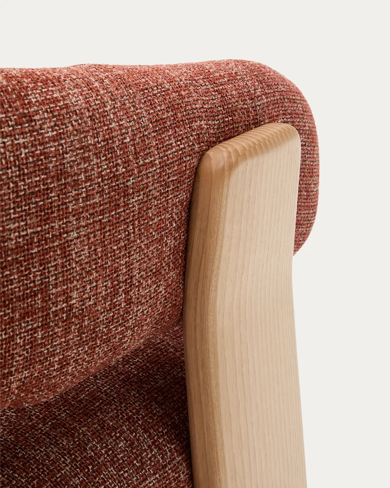 Granite terracotta chenille armchair with solid ash wood legs in a natural tone finish FSC 100%