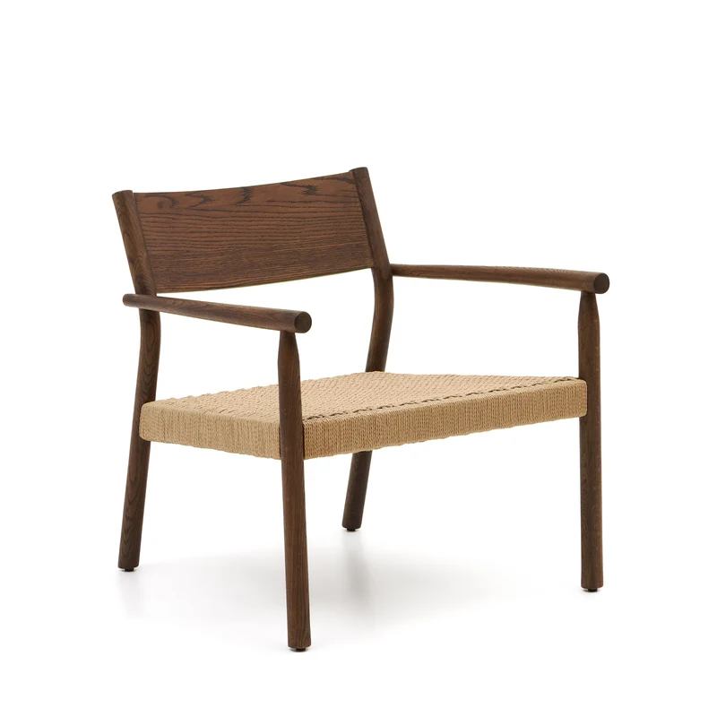 Yalia armchair in solid oak with a walnut finish and paper rope seat