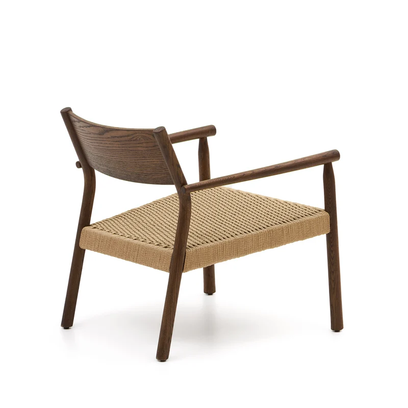 Yalia armchair in solid oak with a walnut finish and paper rope seat