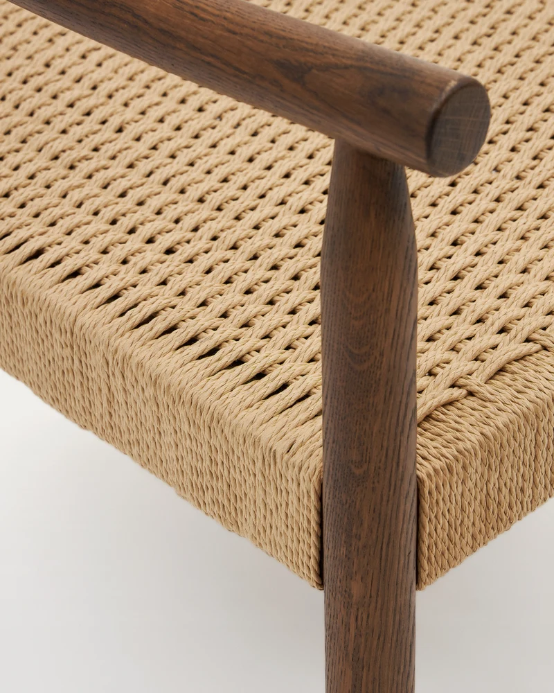 Yalia armchair in solid oak with a walnut finish and paper rope seat