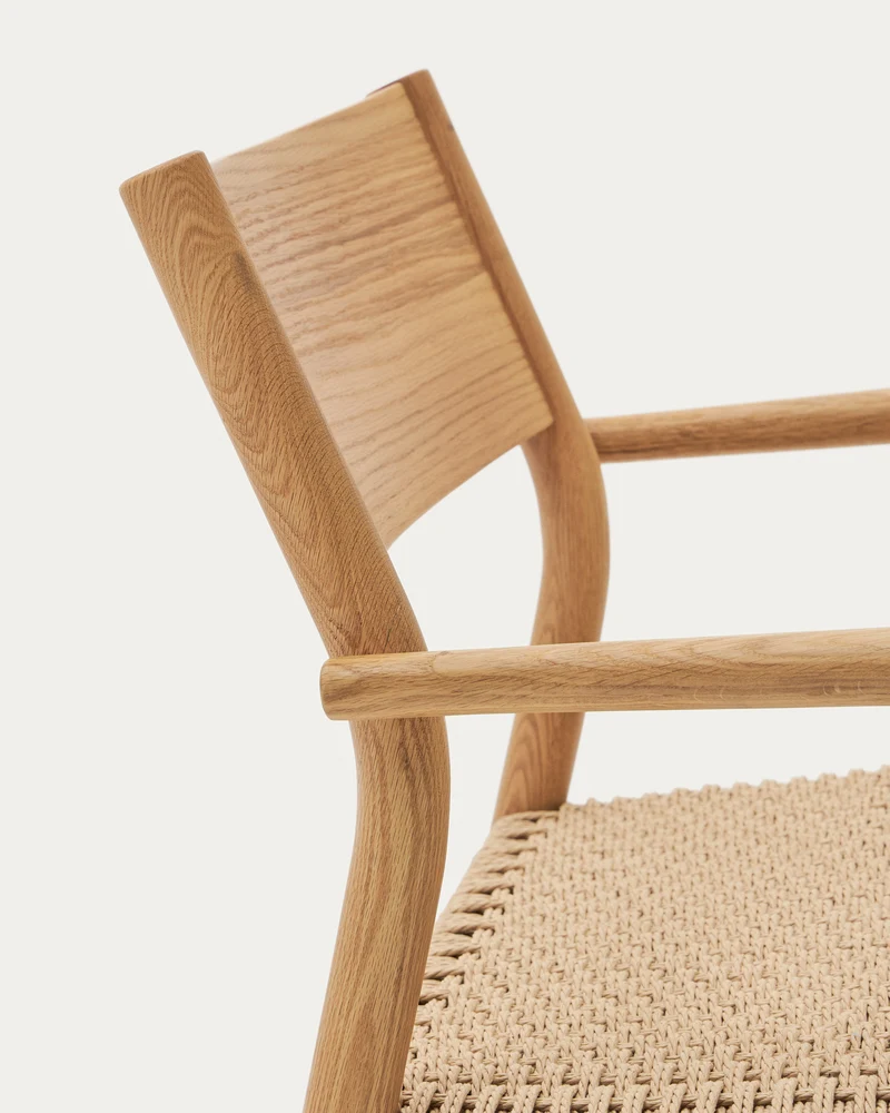 Yalia armchair in natural solid oak with paper rope seat