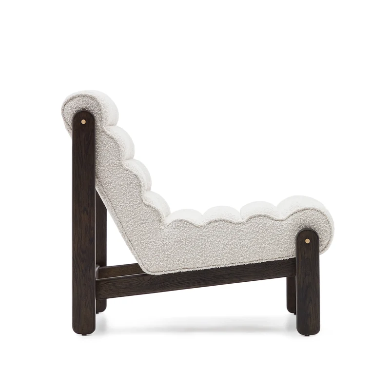 Magira armchair in white bouclé and solid oak wood with a dark finish