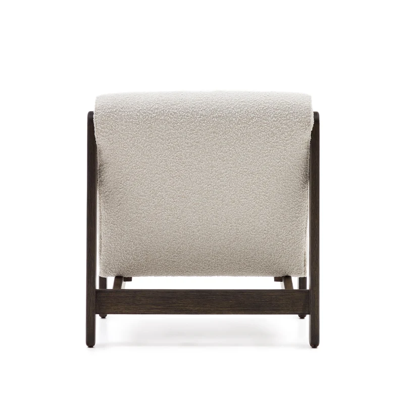 Magira armchair in white bouclé and solid oak wood with a dark finish