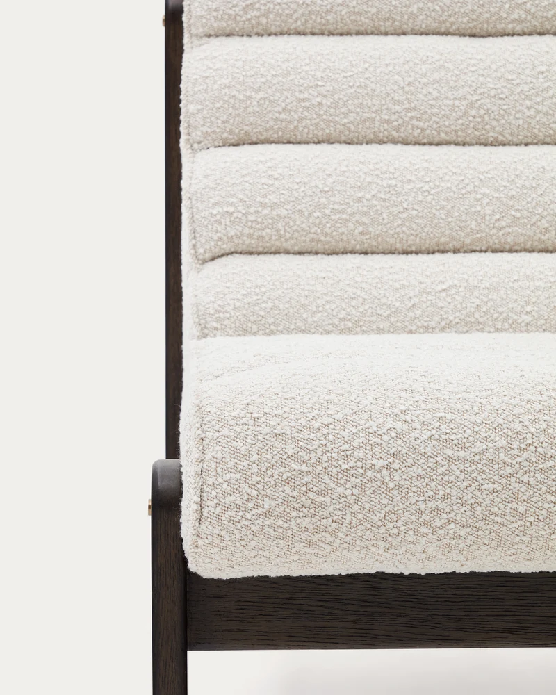Magira armchair in white bouclé and solid oak wood with a dark finish