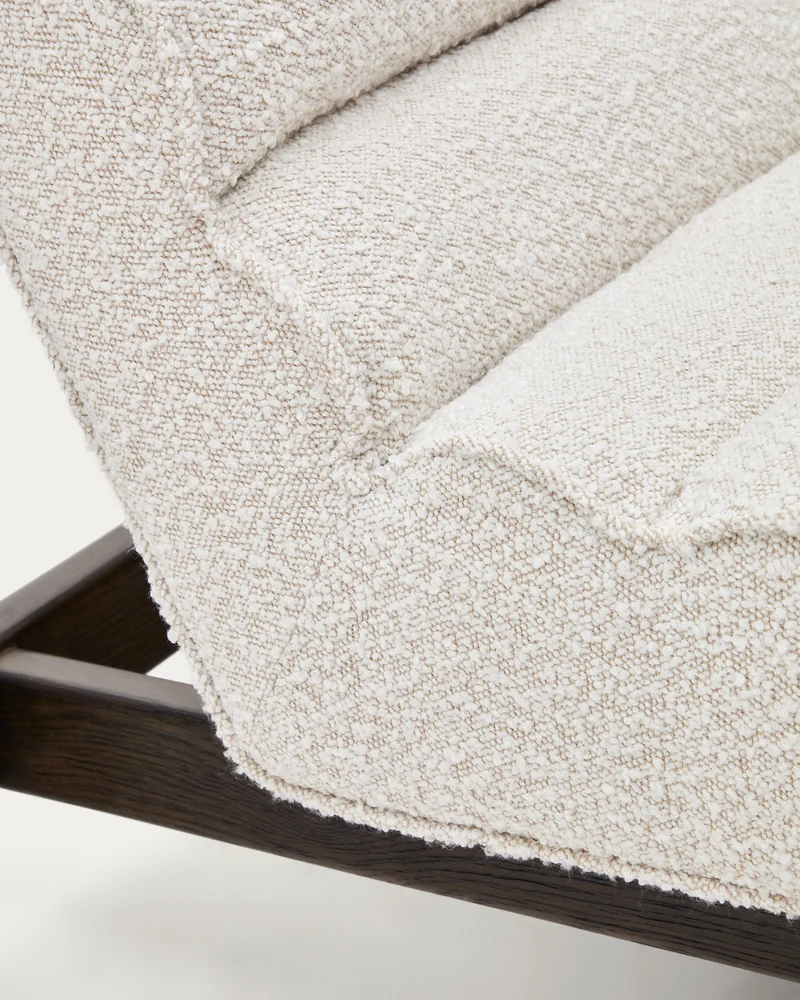 Magira armchair in white bouclé and solid oak wood with a dark finish