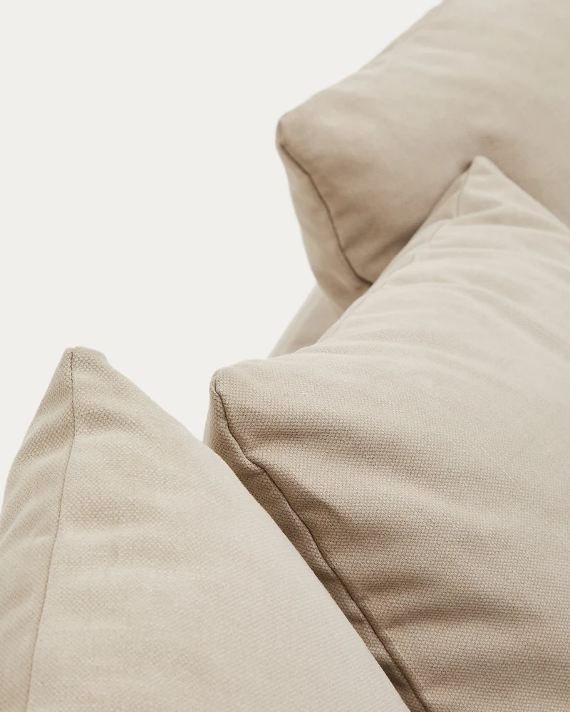 Nora 3-seater sofa with removable cover with linen and cotton cushions in taupe 240cm