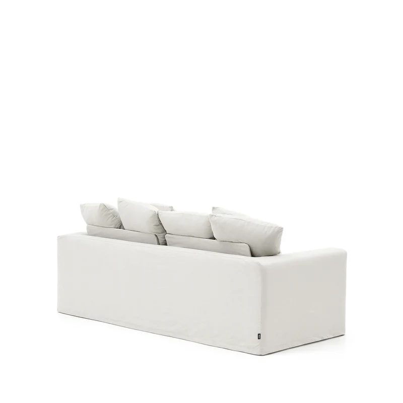 Nora 3-seater sofa with removable cover with linen and cotton cushions in ecru 240cm