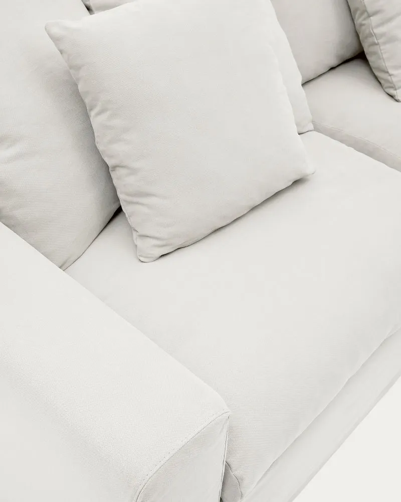 Nora 3-seater sofa with removable cover with linen and cotton cushions in ecru 240cm