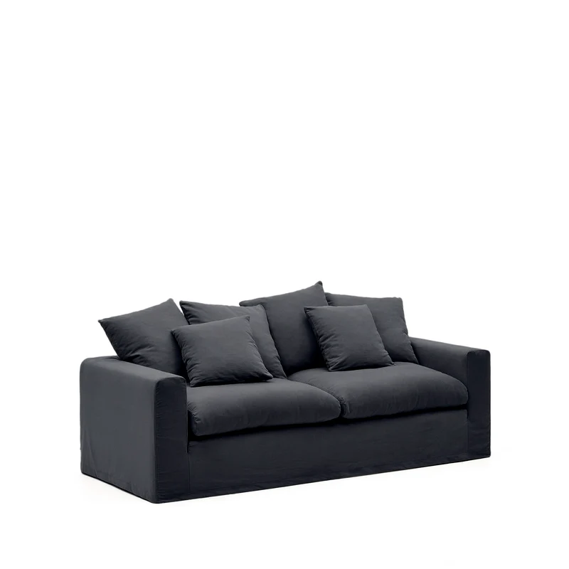 Nora 3-seater sofa with removable cover with linen and cotton cushions in anthracite grey 240cm