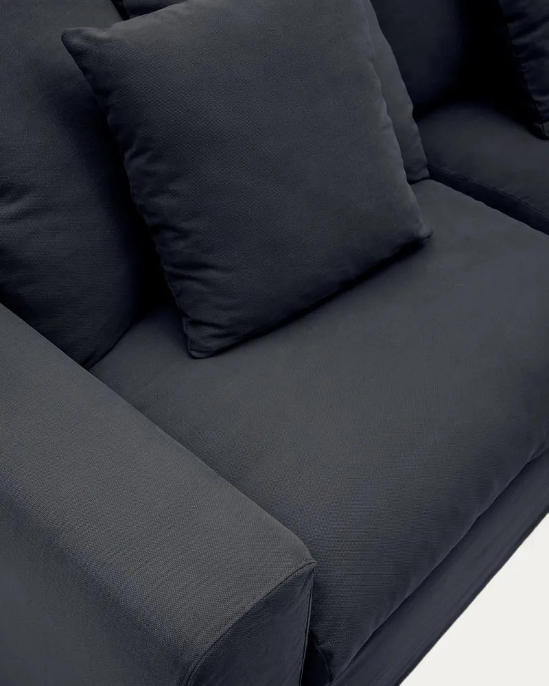 Nora 3-seater sofa with removable cover with linen and cotton cushions in anthracite grey 240cm