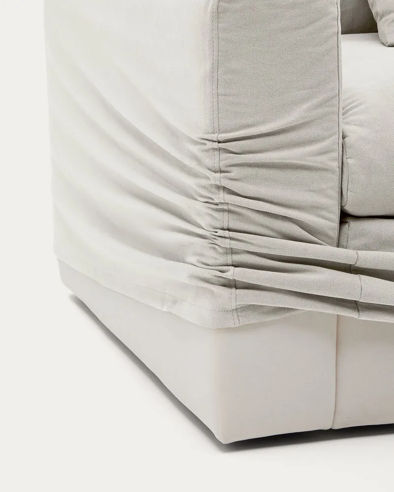 Nora armchair with removable cover with linen and cotton cushion in ecru 140cm